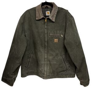 VTG Carhartt J97MOS Blanket Lined Green Canvas Detroit Work Jacket Size XL Tall